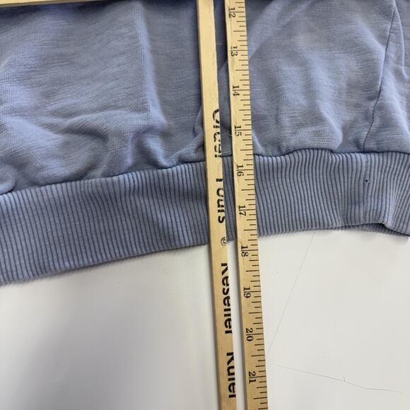 Pilcro Shirt Womens XS Blue Ruffle Flutter Sleeve Cotton Knit Striped Ribbed Hem - Picture 6 of 9